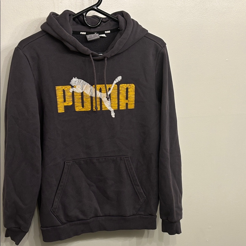 Puma Men's Charcoal Hoodie with Gold Logo